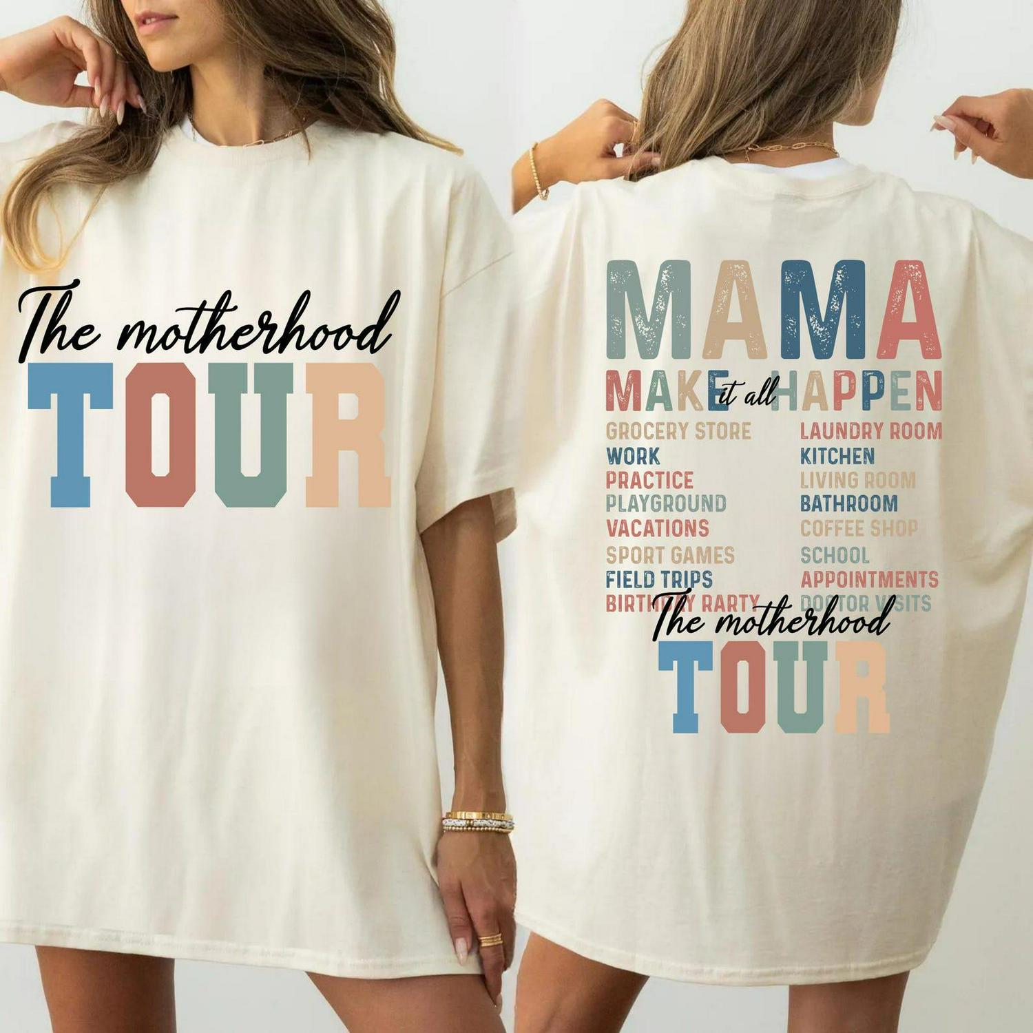 Comfort Colors The Motherhood Tour Shirt, Trendy Mom Life Shirt, Gift for Mama, Mother's Day Tee, Front and Back Print Mom Shirt