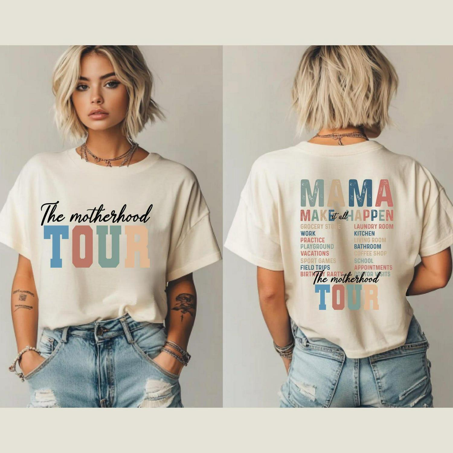 Comfort Colors The Motherhood Tour Shirt, Trendy Mom Life Shirt, Gift for Mama, Mother's Day Tee, Front and Back Print Mom Shirt - Image 4