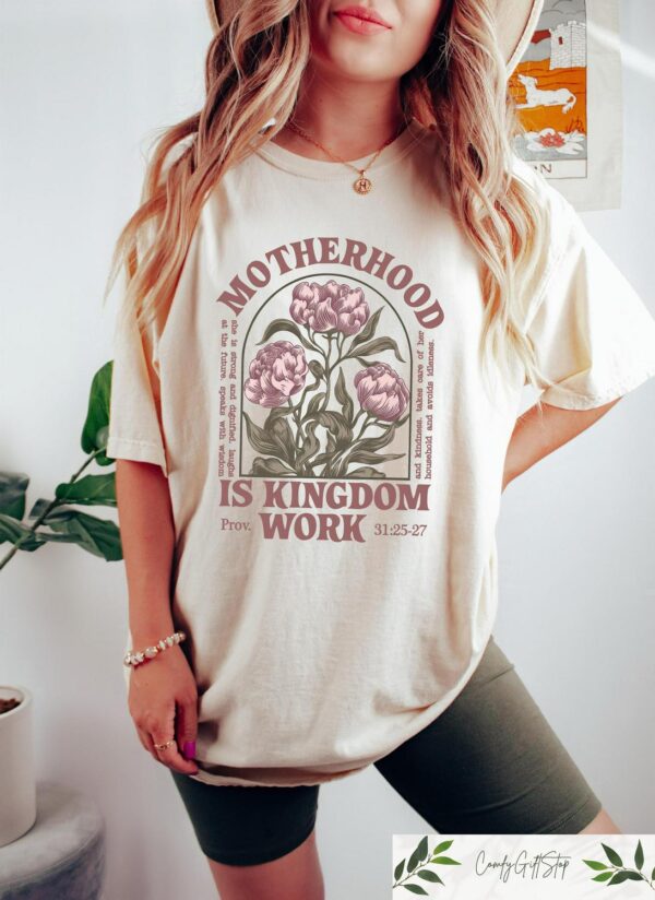Retro Comfort Mom Tshirt, Motherhood Is Kingdom Work Shirt, Mothers Day Sweatshirt, Christian Mom Gift, Religious Mom Tee, Mother Day Outfit