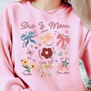 She Is Mom Shirt, Coquette Praying Mama Shirts, Religious Mom Sweatshirt, Floral Mother's Day T-Shirt,Blessed Mom Bow Tee,Bible Verse Shirts